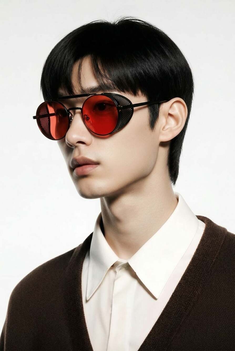 VANLINKER VL9504 Retro Steampunk Round Sunglasses with Side Shields